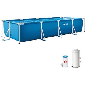 Intex 28274NP - Piscina Fuori Terra Rectangular Frame Rettangolare, Pompa Filtro 2006 L/h, 7127 L, Acciaio e PVC, Blu, 450x220x84 cm