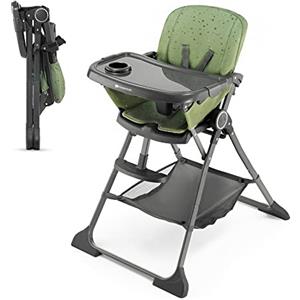 kk Kinderkraft Kinderkraft FOLDEE Seggiolone Pappa, Portatile, Sedia bambini da tavolo, Pieghevole in dimensioni compatte, Schienale e poggiapiedi regolabile, con Vassoio e Cestello, Facile da pulire, Verde