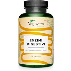 Vegavero ENZIMI DIGESTIVI Vegavero® | 100% NATURALE | Con Bromelina, Papaina, Amilasi, Lipasi, Cellulasi, Proteasi e Lattasi | 180 capsule gastroresistenti DRcaps® | Vegan