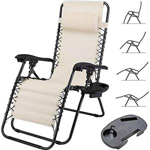 BAKAJI Sedia gravità Zero Sdraio da Giardino Poltrona Relax Pieghevole Salvaspazio con Vassoio Tubolari Acciaio 22mm Reclinabile Tessuto in Texilene Traspirante Terrazzo Piscina Esterno (Beige)