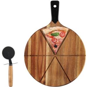 BAKAJI Tagliere Vassoio Da Portata Rotondo Servipizza Con Rotellina Taglierina Taglia Pizza Diametro 30 Cm 6 Scalanature Per Facilitare Taglio