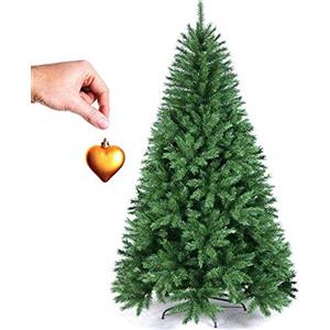 Bakaji Albero Di Natale Pino Cuore d'oro Ecologico e Ignifugo Con Base a Croce In Ferro Pieghevole Super Folto Rami Innesto Ad Uncino Colore Verde (150 cm)