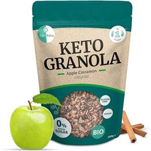 Go-Keto BIO Keto Granola Apple Cinnamon 290 g - Muesli cheto a basso contenuto di carboidrati, con scaglie di cocco, frutta secca, semi di girasole e semi di zucca, vegano, senza glutine