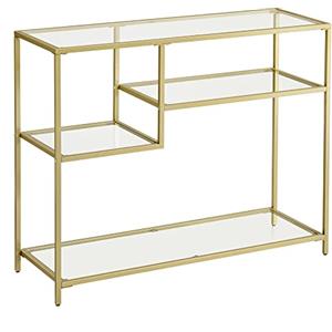 VASAGLE Consolle, tavolino da corridoio, in vetro temperato, struttura in metallo, con ripiani, 35 x 100 x 80 cm, moderno, per ingresso e soggiorno, colore oro