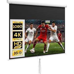 HOMCOM Telo Proiettore da 80 Pollici 4K HD Formato 16:9, Altezza Regolabile Manuale, Schermo Proiettore, Grandangolo di 160 Gradi, Telo Videoproiettore per Casa, Home, Cinema, Ufficio, Esterno, Bianco