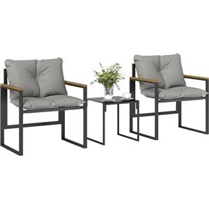 Outsunny Set da Bistrò da 3 Pezzi, Set da Giardino con 2 Sedie Texteline, Tavolo Vetro Temperato, Cuscini Spessi, Braccioli Decorativi, Set di Mobili da Giardino in Metallo, per Patio Balcone, Grigio