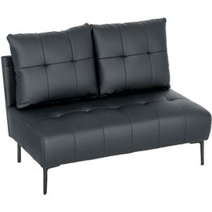 HOMCOM Divano 2 Posti Compatto in Finta Pelle, Divano Moderno Trapuntato a Bottoni con Imbottitura Spessa e Gambe in Legno, Divanetto Senza Braccioli per Salotto e Studio, 115x73x83 cm, Nero