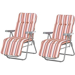 Outsunny Sedia Sdraio da Spiaggia da 2 Pezzi Pieghevole e Reclinabile, Lettino Prendisole da Giardino con Cuscino Imbottito, Arancione