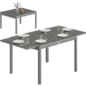 Outsunny Tavolo da Giardino Allungabile in Alluminio per 6-8 Persone 110-170 cm, Tavolo da Pranzo Estensibile Rettangolare con Piano a Doghe, Tavolo da Esterno per Patio Terrazzo Balcone, Grigio Scuro
