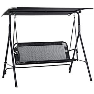 Outsunny Dondolo da Giardino Terrazza 2 Posti con Tettuccio Parasole Regolabile, Metallo e Texteline 172x110x155cm Nero