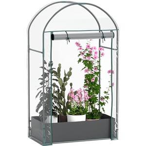 Outsunny Serra da Balcone per Orto con Porta a Cerniera Avvolgibile e Sacco per Piante, Serra da Giardino in Acciaio e Plastica, per Piante, Fiori e Verdure, 89x50x152 cm, Trasparente
