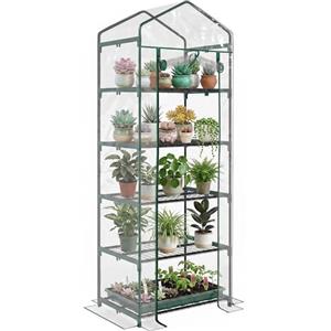 Outsunny Serra da Balcone a 5 Livelli con Porta Avvolgibile, Serra per Orto con Struttura in Acciaio e Copertura PVC, per Piante Orto Verdure Fiori Frutta, 69x49x193 cm, Trasparente