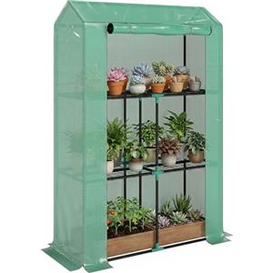 Outsunny Serra da Balcone per Orto a 3 Livelli con Porta a Cerniera Avvolgibile e 8 Fibbie di Plastica, Serra da Giardino in Acciaio e PE Anti UV, per Piante, Fiori e Verdure, 100x40x150 cm, Verde