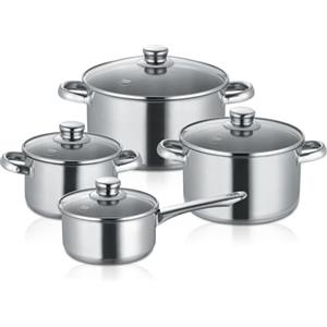 Berndes Set di 4 pentole New Roma, in acciaio inox, adatte a induzione, pentole con coperchio
