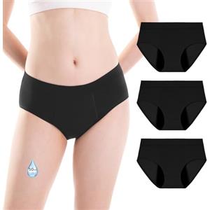 INNERSY Mutande Ciclo Mestruale Ragazza Nero Cotone Slip Igieniche Flusso Abbondante Lavabili 3 Pack (M, Nero)