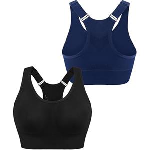 Litherday Reggiseno Sportivo Donna Alto Impatto Senza Ferretti Push Up con Coppe Estraibili Schiena a Vogatore con Rete Traspirante Top Fitness Yoga Corsa, Stile 2, Nero + Blu Navy, M