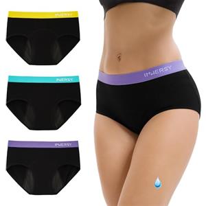INNERSY Slip Ciclo Mestruale Donna Lavabili Mutande Mestruali Nero Intimo Vita Media Pacco da 3 (XXL, 3 Nero)