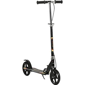 HOMCOM Monopattino per Bambini 7-14 Anni Pieghevole, in Plastica, PU e Metallo con Ruote Ampie e Manubrio Regolabile su 3 Altezze, 86x35x93/98/103 cm, Nero