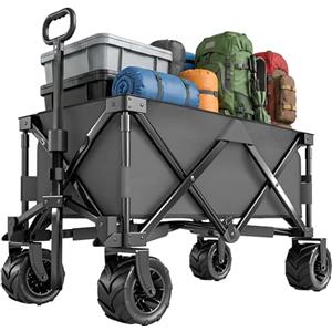 Outsunny Carrello da Campeggio 205L con 4 Ruote Ampie Grandi, Carrello Spiaggia Pieghevole in Acciaio e Tessuto Oxford con Maniglia Telescopica Regolabile, per Giardino Campeggio, Carico 70kg, Grigio