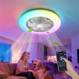 Aigostar Ventilatore a Soffitto con Luce Wifi, Controllo Applicazioni, Sincronizzazione Musicale, LED 46W, 4800LM, 2700K-6500K y RGB Regolabile, Plafoniera con Ventilatore Smart con Telecomando