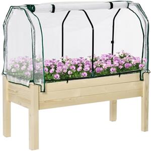 Outsunny Letto per Orto Rialzato con Copertura in PE, Fioriera Rialzata da Esterno in Abete con 4 Fori di Drenaggio, per Fiori e Verdure, per Giardino, Balcone, 121x55x117 cm, Color Legno