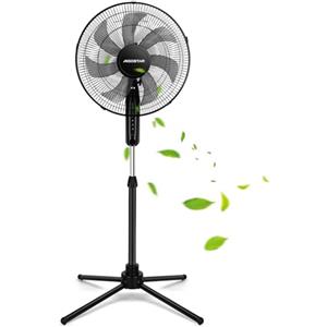 Aigostar Elsie - Ventilatore a Piantana, 7 Pale Ventilatore a Piantana Silenzioso, 3 Velocità, 55W, Altezza Regolabile 108-130cm, Oscillazione 70°, Base stabile e salvaspazio, 1150 r/min, Nero