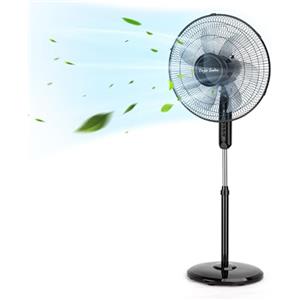 Taylor Swoden Ventilatore a Piantana Potente, 50W, 7 Pale, 3 Velocità Ventilatore Silenzioso, Oscillante, Altezza Regolabile, Griglia, Base Rotonda Stabile, Nero, 43x40x130cm