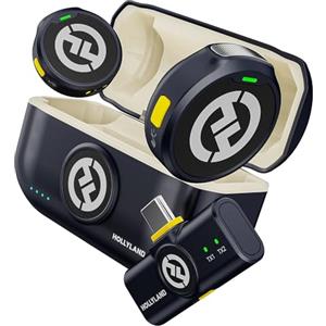 HollyView Hollyland Lark M2 Microfono Lavalier Wireless (2TX+1RX) per Telefoni Android, iPhone 15, 48kHz/24 bit, 300 m, Hi-Fi Audio, ENC Antirumore, 30H, Microfono Lavalier per Livestream, Vlog, Podcast - Nero