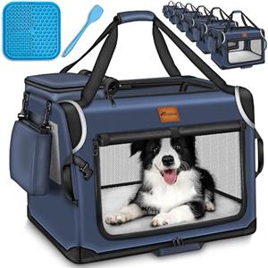 TRESKO® Box pieghevole per cani con tappetino, spatola e riflettori XXL 92 x 63 x 63 cm | trasportino per cani e gatti | trasportino per cani di piccola taglia e grande | borsa per cani robusta