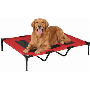 PawHut Lettino per Cani di Taglia XX-Grande Fino a 50kg max Rialzato con Borsa da Viaggio e Piedini Antiscivolo, Brandina per Cani e Gatti in Metallo e Tessuto Oxford, 122x92x23 cm, Rosso
