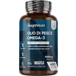 WeightWorld Omega 3 Olio di Pesce, EPA e DHA, 400 Softgel, Solo 1 al Giorno, 1+ Anno, Omega3 Fonte di Acidi Grassi Essenziali, Fish Oil 1000mg, EPA e DHA Contribuiscono alla Normale Funzione del Cuore (EFSA)