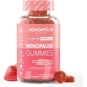 Novomins Menopausa Gommose - Integratore Donna con Vitamina B6, D, Acido Folico e Botanici - Equilibrio Ormonale (B6) - con Maca, Ashwagandha e Salvia - Vegan, 60 Gommose Gusto Fragola - Novomins