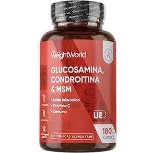 WeightWorld Glucosamina Condroitina MSM, Acido Ialuronico, Vit C e Curcuma, 6 Mesi, Glucosamina Complex, La Vitamina C Contribuisce alla Normale Formazione del Collagene per la Normale Funzione delle Ossa (EFSA)
