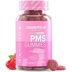 Novomins SPM Gommose - Integratore Donna con Vitamina B6, Magnesio, Zinco e Botanici - Regolazione Ormonale (B6) - con Ashwagandha, Melissa e Dong Quai - Vegan, 60 Gommose Gusto Lampone - Novomins