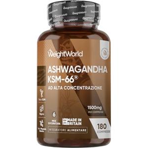 WeightWorld Ashwagandha KSM-66 Vegana 180 Compresse, 1 al Giorno (6 Mesi di Scorta), 1500mg per Compressa, Estratto 12:1 Integratore Ashwagandha Polvere ad Alta Concentrazione, Withania Somnifera, Prodotto in UK