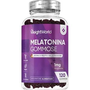 WeightWorld Melatonina Gommose, 120 Caramelle Vegane da 1mg (1 Sola la Sera), 4 Mesi di Scorta, Melatonina Complex con Vitamina B6 e Passiflora, Delizioso Aroma di Frutto della Passione, Senza Magnesio Stearato