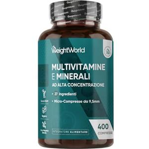 WeightWorld Multivitaminico Completo in 400 Micro Compresse Vegane (+1 Anno), 27 Ingredienti Essenziali, Multivitaminico Uomo e Donna, Vitamine A, B, C, D, E, K, Ferro, Zinco, Potassio, Senza Magnesio Stearato