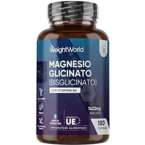 WeightWorld Magnesio Bisglicinato 1422mg per Dose con Vitamina B6, 180 Capsule (3 Mesi di Scorta), Magnesio Glicinato Vegano con Piridossina Cloridrato, 2 Capsule al Giorno di Magnesium Glycinate, Senza Additivi