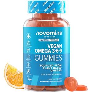 Novomins Omega 3 6 9 Vegano Gommose - ALA da Olio di Perilla (200 mg) - Fonte Vegetale di Omega, Alternativa all'Olio di Pesce - Senza Glutine - 60 Gommose Gusto Arancia - Novomins