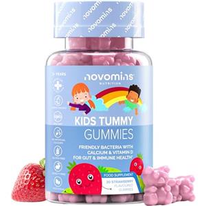 Novomins Probiotici Bambini Gommose - Fermenti Lattici Bambini Con Vitamina D3 & Calcio - Benessere Intestinale & Difese - Vegetariano, Senza Glutine - 30 Gommose - Novomins