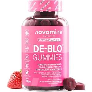 Novomins De-Blo Gommose - con Bromelina, Inulina, Zenzero, Menta, Carciofo e Aceto di Mele - con Calcio, Zinco e Vitamina B6 - Vegan, Senza Glutine - 60 Gommose Gusto Fragola - Novomins
