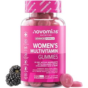 Novomins Multivitaminico Donna Gommose - 23 Ingredienti Attivi: Vitamine, Minerali, Collagene e Probiotici - Energia, Difese, Capelli e Pelle - Senza Zucchero - 60 Gommose Gusto Mora - Novomins