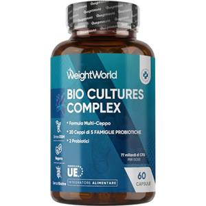 WeightWorld Fermenti Lattici Probiotici e Prebiotici, 77 Miliardi CFU, 20 Ceppi Batterici, Probiotici Donna e Uomo, Lactobacillus Gasseri, Lactobacillus Reuteri, Fermenti Lattici Adulti, Prebiotici con Inulina