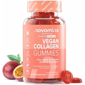 Novomins Collagene Vegano Gommose - con Vitamina C, Zinco, Acido Ialuronico e BCAA - Vitamina C per la Formazione del Collagene - Vegan, 60 Gommose Gusto Limone - Novomins