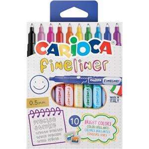 CARIOCA Fineliner Pennarelli Punta Fine 0,5 mm Set 10 Colori, Penne Fineliner per Scrittura Precisa, Disegno, Agenda e Planner, Pennarelli Scuola e Ufficio, Made in Italy