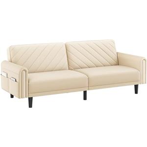 Yaheetech Divano letto largo 200 cm, divano 2/3 posti con funzione sonno, divano letto con 3 angoli regolabili, ideale per soggiorno, Beige