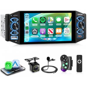 Rimoody Autoradio 1 Din con Wireless Carplay Android Auto Bluetooth 5.2 FM/AM/RDS, 5 Pollici Touchscreen Radio con iOS/Android Mirror Link USB/AUX/EQ/Tipo C Comandi al Volante Telecamera Posteriore