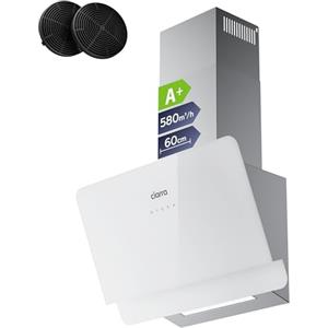 CIARRA CBCS6765C A+ - Cappa Aspirante Senza Testa, 60 cm, 580 m³/h, con Filtro ai Carboni Attivi CBCF055, 3 Livelli di Potenza, Montaggio a Parete, Cappa Aspirante per Cucine, Argento