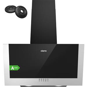 Ciarra Cappa Aspirante Inclinata 60cm - Classe A++ - 350m³/h - Cappa da Cucina a 3 Velocità - Filtri a Carbone Inclusi - Cappa da Parete Evacuazione o Riciclo - Nera