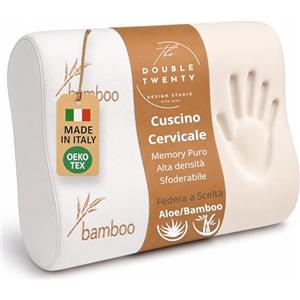 The Double Twenty Cuscino Cervicale per Dormire a Doppia Onda Elevato Supporto Collo - Guanciale Memory Foam Federa Lavabile in Bamboo - Cuscino Memory Foam Made in Italy Certificato Oeko Tex